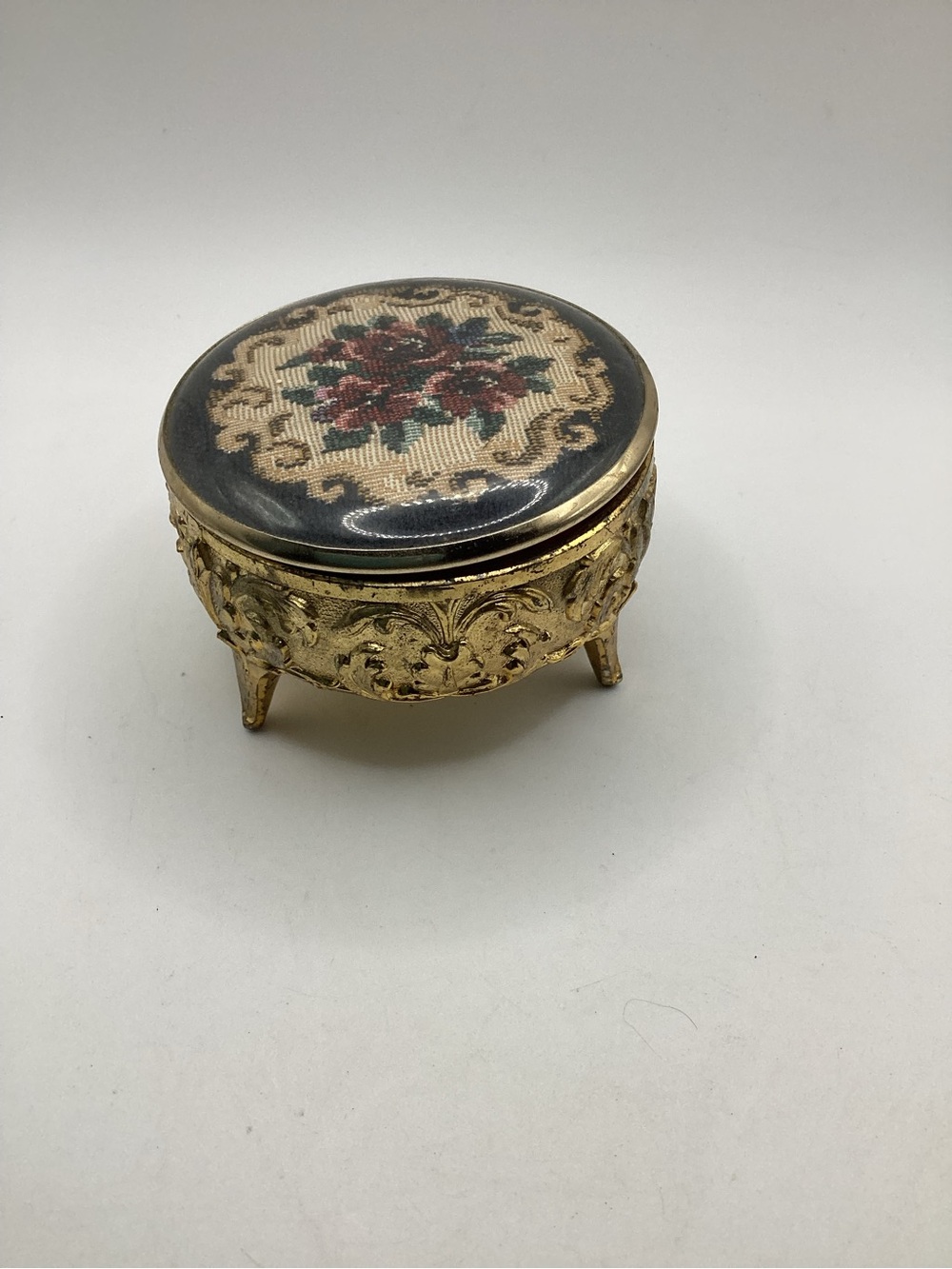 Gold Floral Tapestry Trinket Box